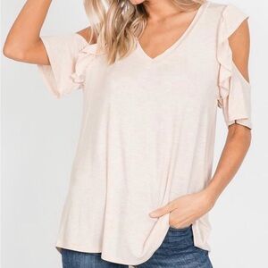 Elegant Blush Ruffle Sleeve Blouse